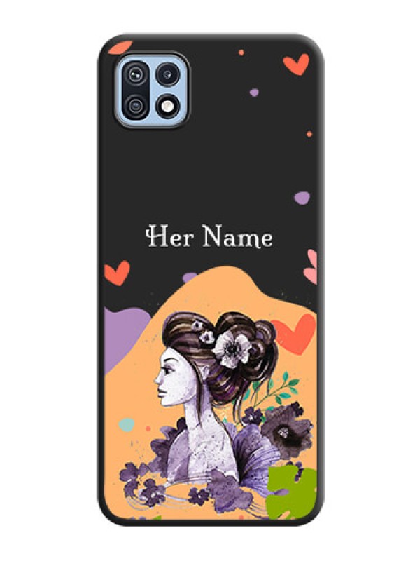 Custom Namecase For Her With Fancy Lady Image On Space Black Personalized Soft Matte Phone Covers -Samsung Galaxy F42 5G