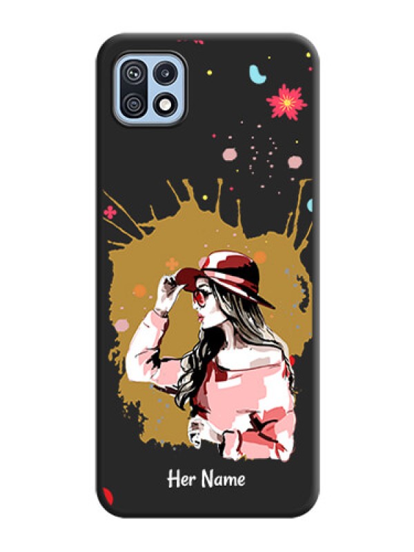 Custom Mordern Lady With Color Splash Background With Custom Text On Space Black Personalized Soft Matte Phone Covers -Samsung Galaxy F42 5G