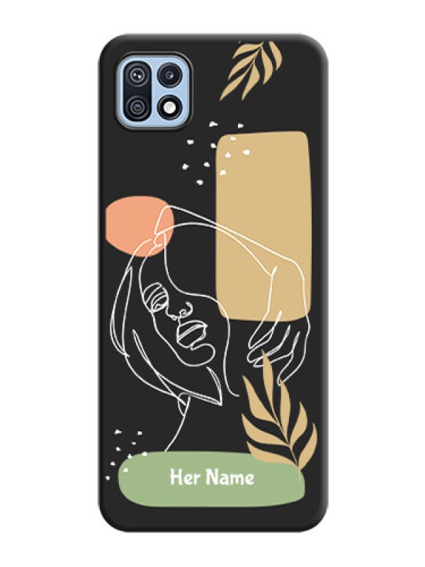 Custom Custom Text With Line Art Of Women & Leaves Design On Space Black Personalized Soft Matte Phone Covers -Samsung Galaxy F42 5G