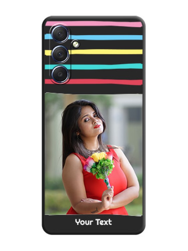 Custom Multicolor Lines with Image on Space Black Personalized Soft Matte Phone Covers - Galaxy F54 5G