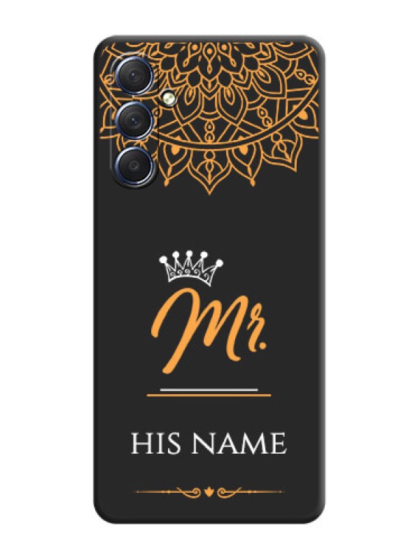 Custom Mr Name with Floral Design on Personalised Space Black Soft Matte Cases - Galaxy F54 5G