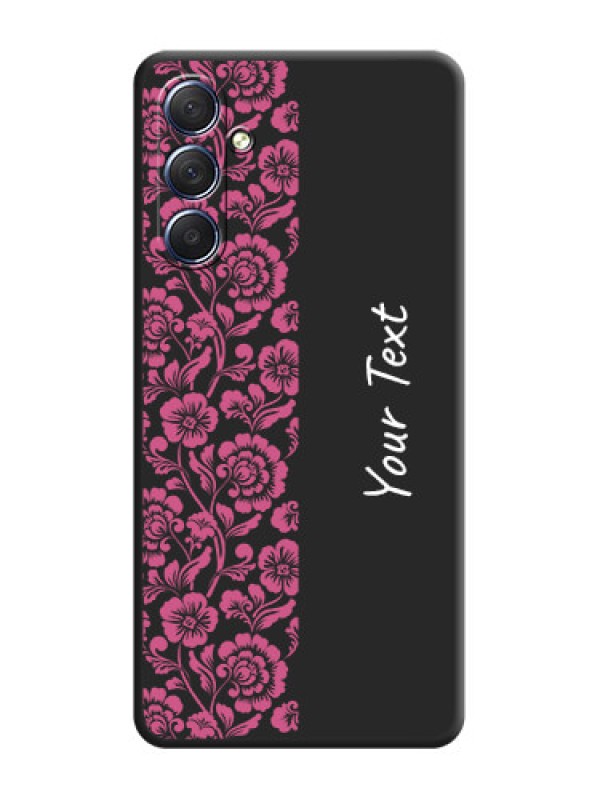 Custom Pink Floral Pattern Design With Custom Text On Space Black Personalized Soft Matte Phone Covers - Galaxy F54 5G