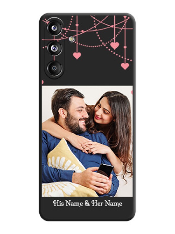 Custom Pink Love Hangings with Text On Space Black Custom Soft Matte Mobile Back Cover - Galaxy F55 5G