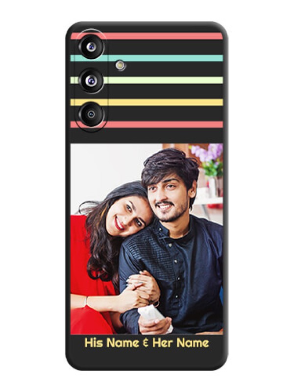 Custom Color Stripes with Photo and Text on Photo On Space Black Custom Soft Matte Mobile Back Cover - Galaxy F55 5G