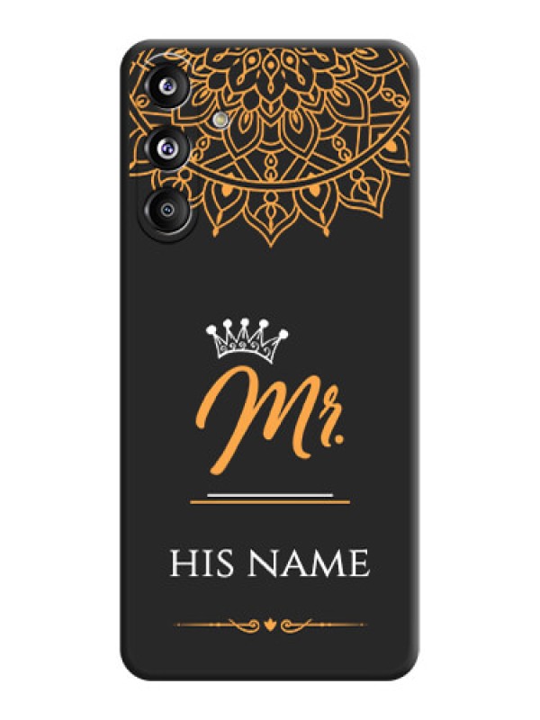 Custom Mr Name with Floral Design On Space Black Custom Soft Matte Mobile Back Cover - Galaxy F55 5G