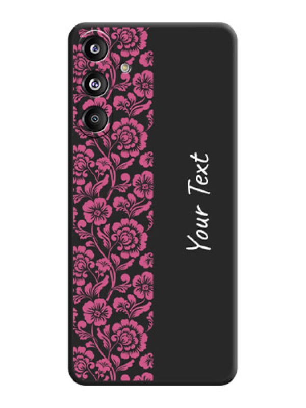 Custom Pink Floral Pattern Design With Custom Text On Space Black Custom Soft Matte Mobile Back Cover - Galaxy F55 5G