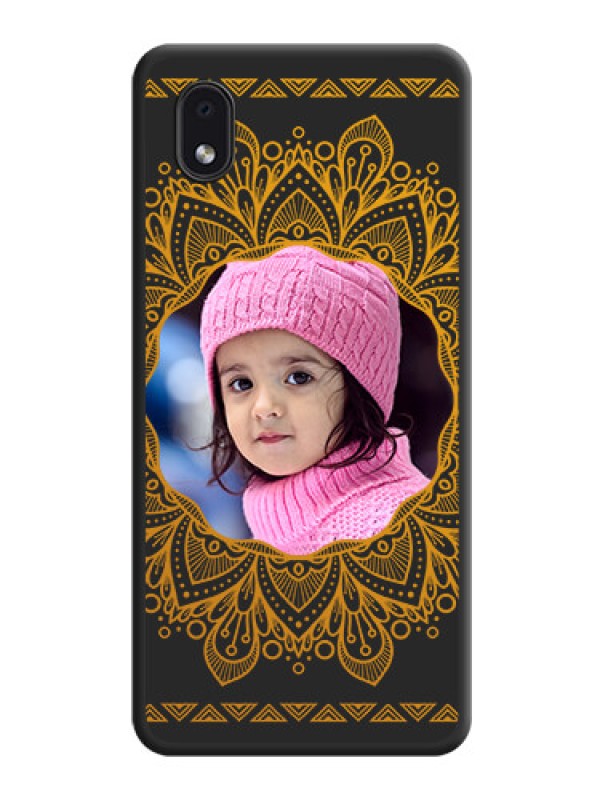 Custom Round Image with Floral Design on Photo on Space Black Soft Matte Mobile Cover - Galaxy M01 Core
