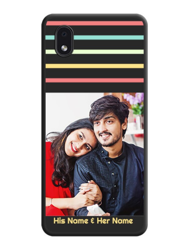 Custom Color Stripes with Photo and Text on Photo on Space Black Soft Matte Mobile Case - Galaxy M01 Core