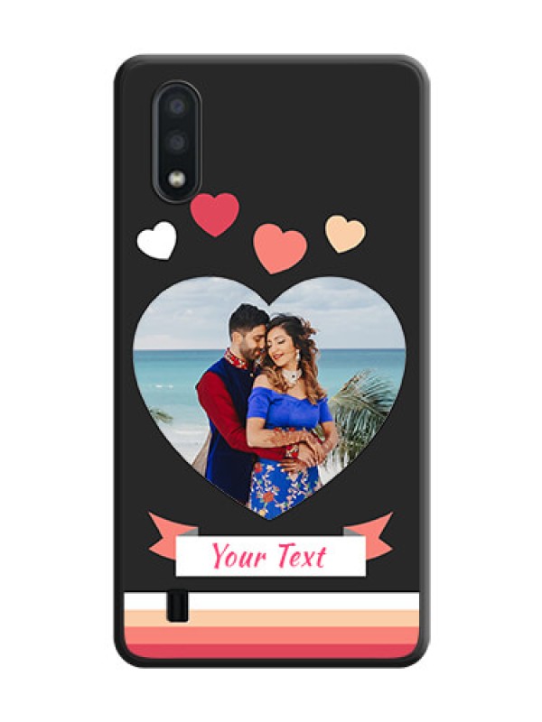 Custom Love Shaped Photo with Colorful Stripes on Personalised Space Black Soft Matte Cases - Galaxy M01