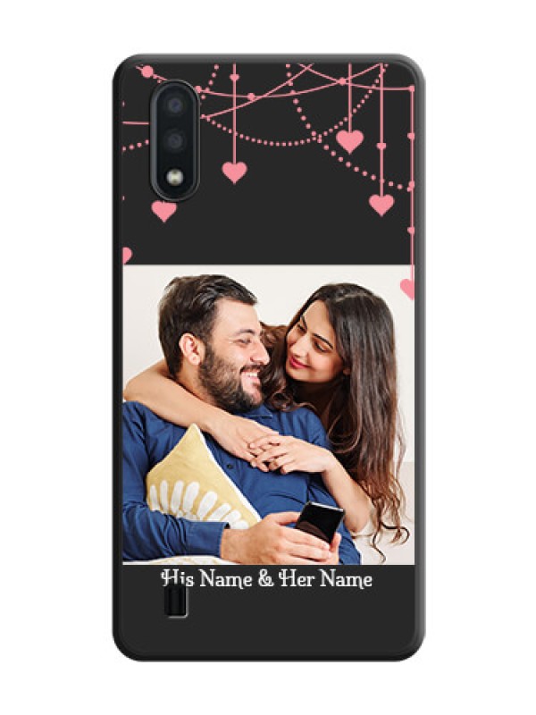Custom Pink Love Hangings with Text on Space Black Custom Soft Matte Back Cover - Galaxy M01