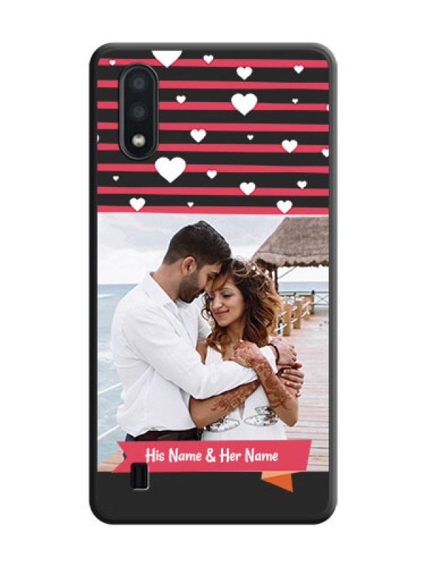 Custom White Color Love Symbols with Pink Lines Pattern on Space Black Custom Soft Matte Phone Cases - Galaxy M01