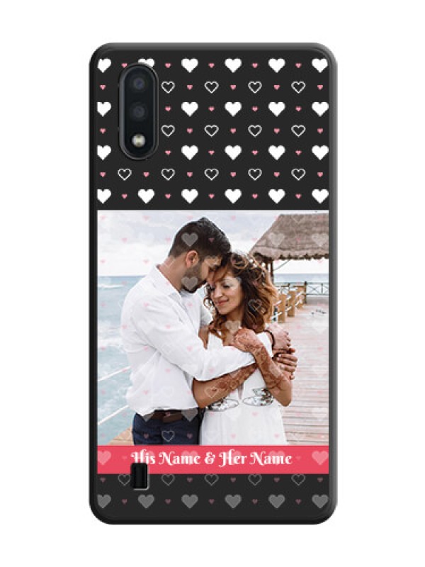 Custom White Color Love Symbols with Text Design on Photo on Space Black Soft Matte Phone Cover - Galaxy M01