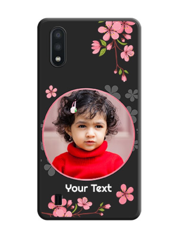 Custom Round Image with Pink Color Floral Design on Photo on Space Black Soft Matte Back Cover - Galaxy M01