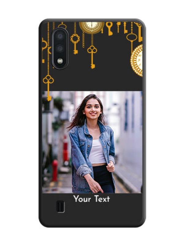 Custom Decorative Design with Text on Space Black Custom Soft Matte Back Cover - Galaxy M01