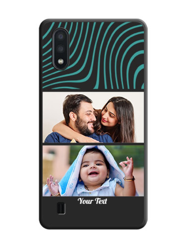 Custom Wave Pattern with 2 Image Holder on Space Black Personalized Soft Matte Phone Covers - Galaxy M01
