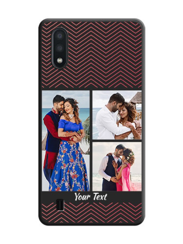 Custom Wave Pattern with 3 Image Holder on Space Black Custom Soft Matte Back Cover - Galaxy M01