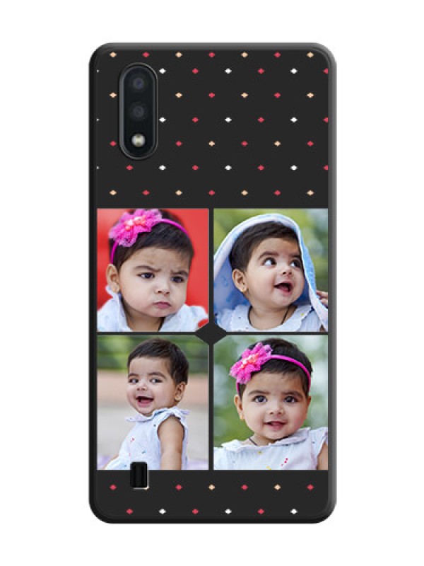 Custom Multicolor Dotted Pattern with 4 Image Holder on Space Black Custom Soft Matte Phone Cases - Galaxy M01