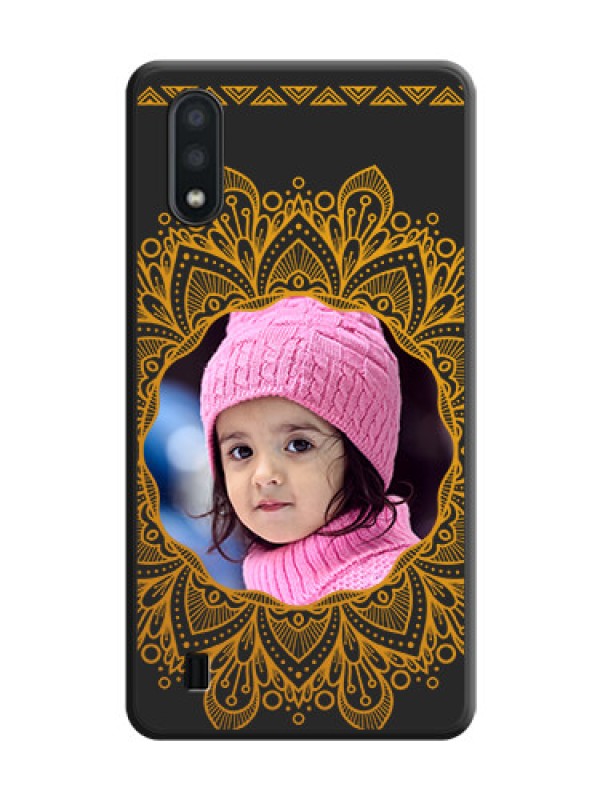 Custom Round Image with Floral Design on Photo on Space Black Soft Matte Mobile Cover - Galaxy M01