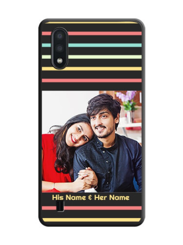 Custom Color Stripes with Photo and Text on Photo on Space Black Soft Matte Mobile Case - Galaxy M01
