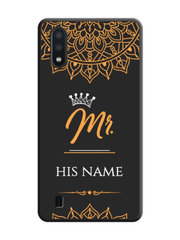 Custom Mr Name with Floral Design  on Personalised Space Black Soft Matte Cases - Galaxy M01