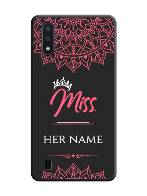 Custom Mrs Name with Floral Design on Space Black Personalized Soft Matte Phone Covers - Galaxy M01