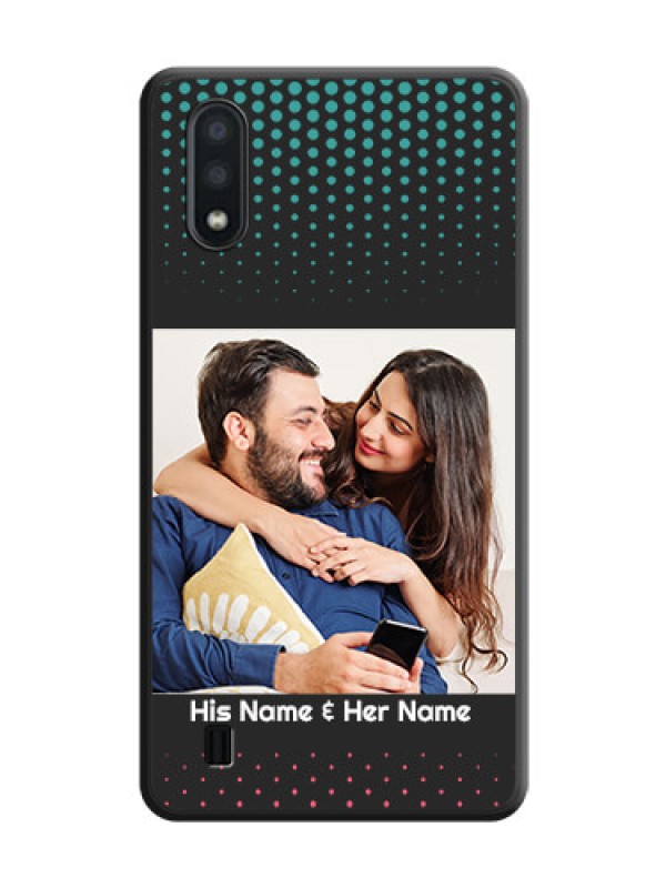 Custom Faded Dots with Grunge Photo Frame and Text on Space Black Custom Soft Matte Phone Cases - Galaxy M01