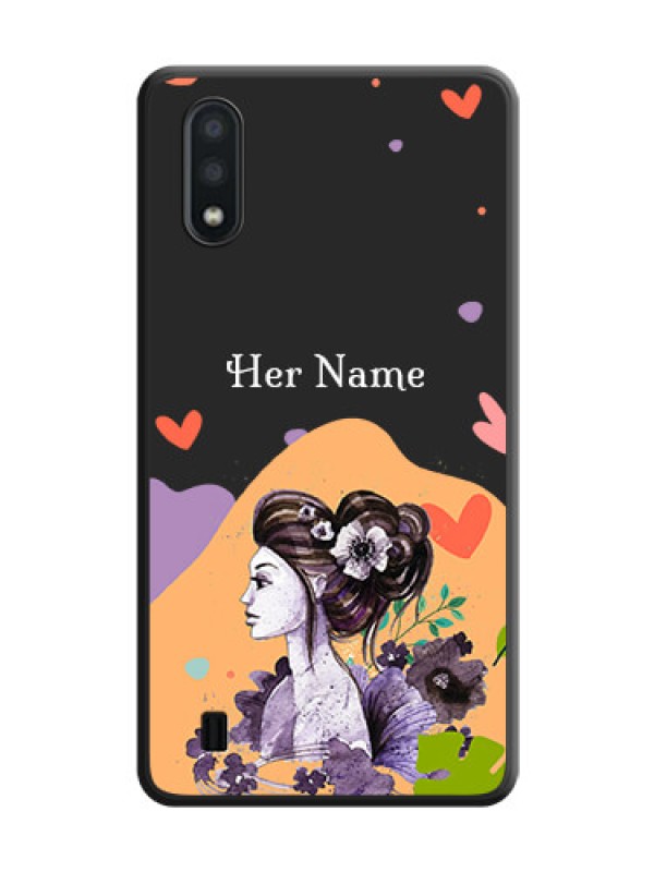 Custom Namecase For Her With Fancy Lady Image On Space Black Personalized Soft Matte Phone Covers -Samsung Galaxy M01