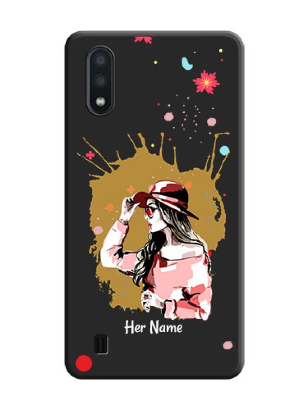 Custom Mordern Lady With Color Splash Background With Custom Text On Space Black Personalized Soft Matte Phone Covers -Samsung Galaxy M01