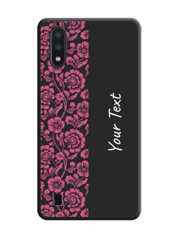 Custom Pink Floral Pattern Design With Custom Text On Space Black Personalized Soft Matte Phone Covers -Samsung Galaxy M01