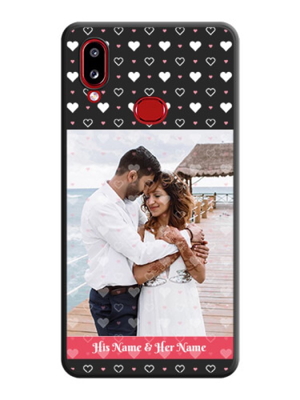 Custom White Color Love Symbols with Text Design on Photo on Space Black Soft Matte Phone Cover - Samsung Galaxy M01s