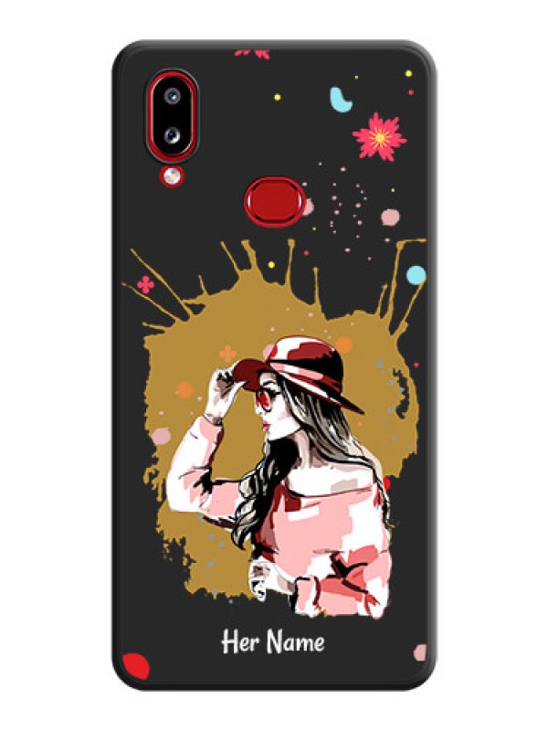 Custom Mordern Lady With Color Splash Background With Custom Text On Space Black Personalized Soft Matte Phone Covers -Samsung Galaxy M01S