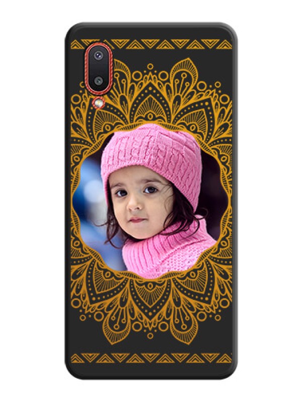 Custom Round Image with Floral Design on Photo on Space Black Soft Matte Mobile Cover - Galaxy M02