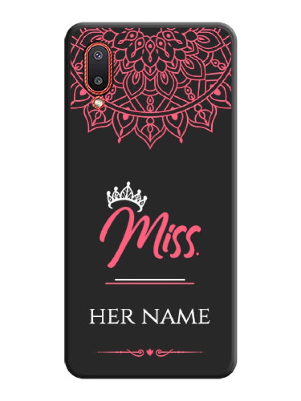 Custom Mrs Name with Floral Design on Space Black Personalized Soft Matte Phone Covers - Galaxy M02