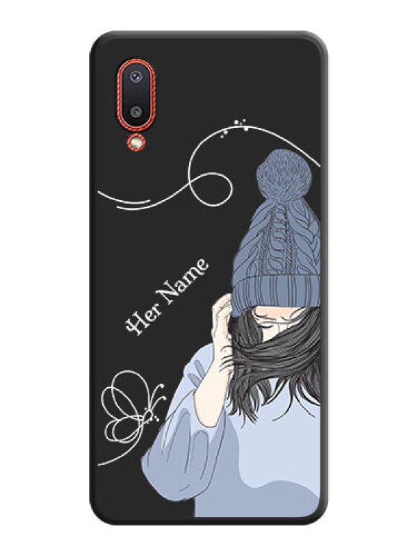 Custom Girl With Blue Winter Outfiit Custom Text Design On Space Black Personalized Soft Matte Phone Covers -Samsung Galaxy M02