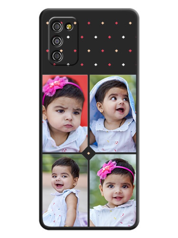 Custom Multicolor Dotted Pattern with 4 Image Holder on Space Black Custom Soft Matte Phone Cases - Galaxy M02s