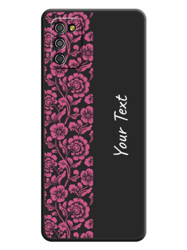 Custom Pink Floral Pattern Design With Custom Text On Space Black Personalized Soft Matte Phone Covers -Samsung Galaxy M02S