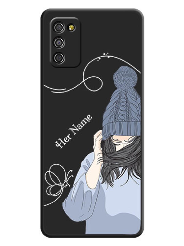 Custom Girl With Blue Winter Outfiit Custom Text Design On Space Black Personalized Soft Matte Phone Covers -Samsung Galaxy M02S