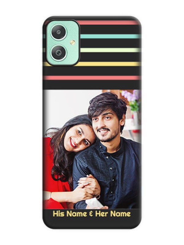 Custom Color Stripes with Photo and Text on Photo On Space Black Custom Soft Matte Mobile Back Cover - Galaxy M05