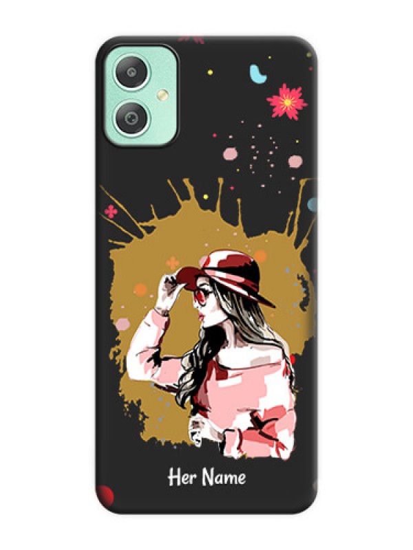 Custom Mordern Lady With Color Splash Background With Custom Text On Space Black Custom Soft Matte Mobile Back Cover - Galaxy M05