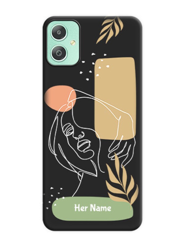 Custom Custom Text With Line Art Of Women & Leaves Design On Space Black Custom Soft Matte Mobile Back Cover - Galaxy M05