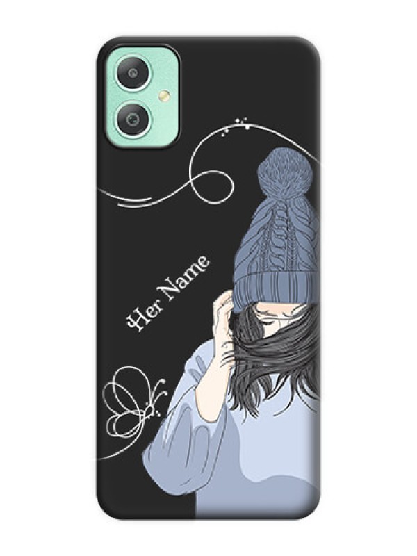 Custom Girl With Blue Winter Outfiit Custom Text Design On Space Black Custom Soft Matte Mobile Back Cover - Galaxy M05