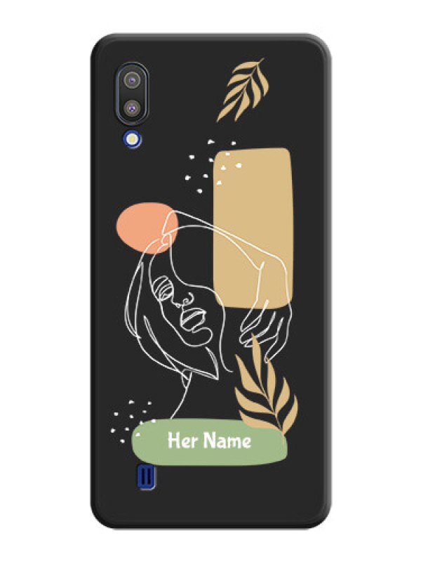 Custom Custom Text With Line Art Of Women & Leaves Design On Space Black Personalized Soft Matte Phone Covers -Samsung Galaxy M10