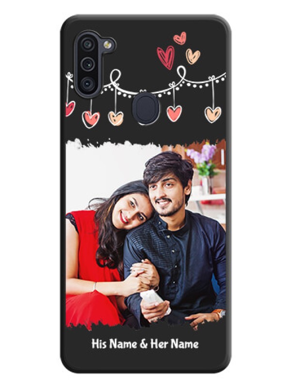 Custom Pink Love Hangings with Name on Space Black Custom Soft Matte Phone Cases - Galaxy M11