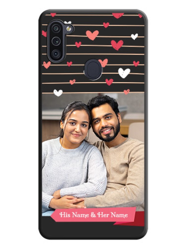 Custom Love Pattern with Name on Pink Ribbon  on Photo on Space Black Soft Matte Back Cover - Galaxy M11