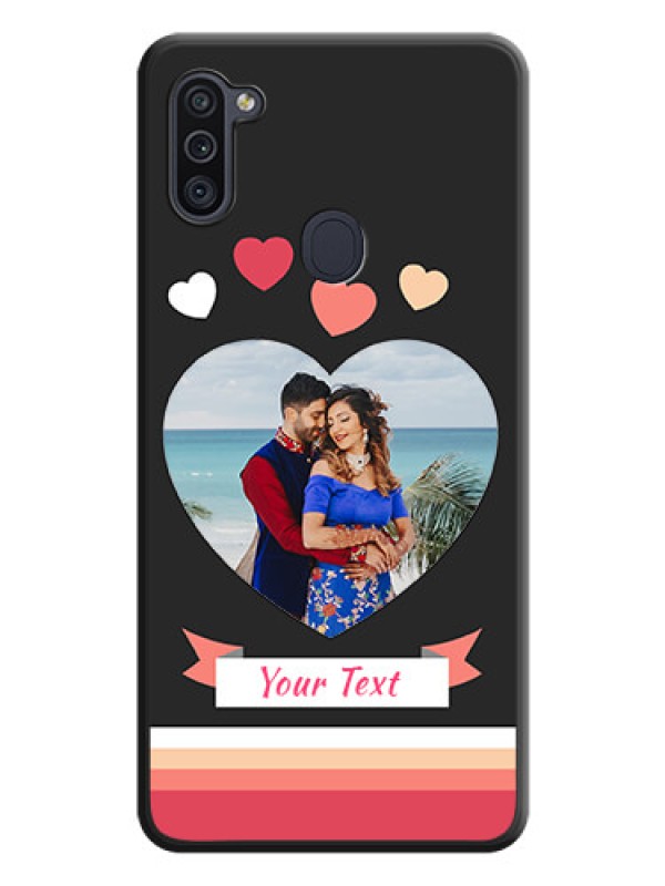 Custom Love Shaped Photo with Colorful Stripes on Personalised Space Black Soft Matte Cases - Galaxy M11