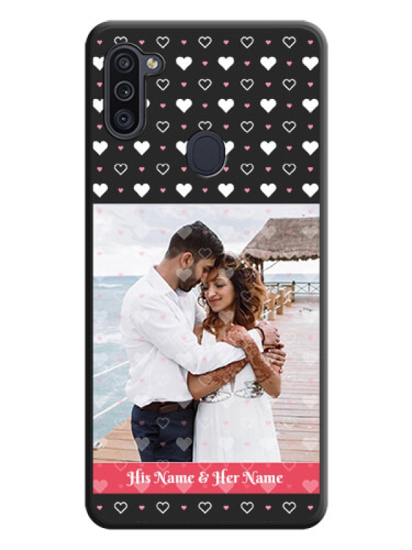 Custom White Color Love Symbols with Text Design on Photo on Space Black Soft Matte Phone Cover - Galaxy M11