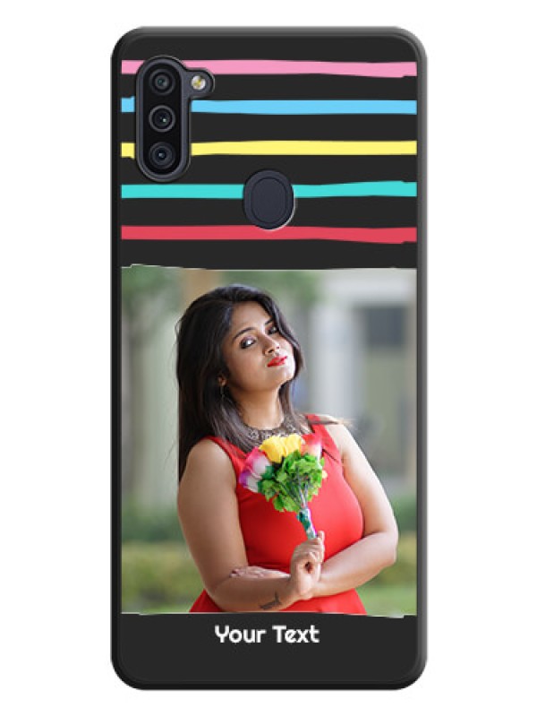 Custom Multicolor Lines with Image on Space Black Personalized Soft Matte Phone Covers - Galaxy M11