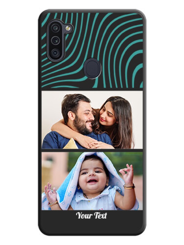 Custom Wave Pattern with 2 Image Holder on Space Black Personalized Soft Matte Phone Covers - Galaxy M11