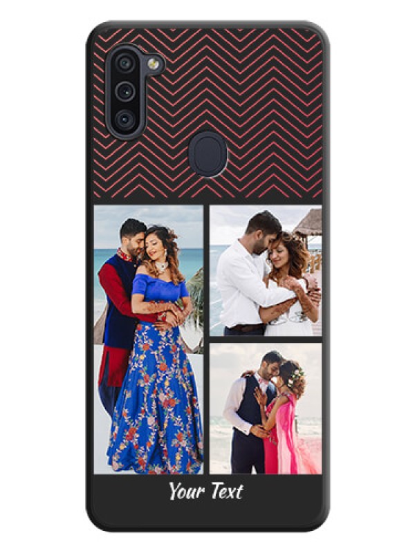 Custom Wave Pattern with 3 Image Holder on Space Black Custom Soft Matte Back Cover - Galaxy M11