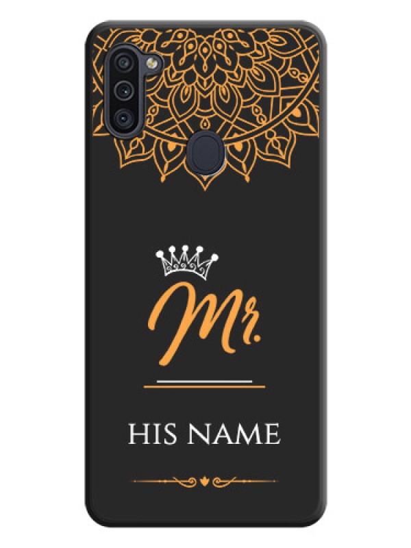 Custom Mr Name with Floral Design  on Personalised Space Black Soft Matte Cases - Galaxy M11